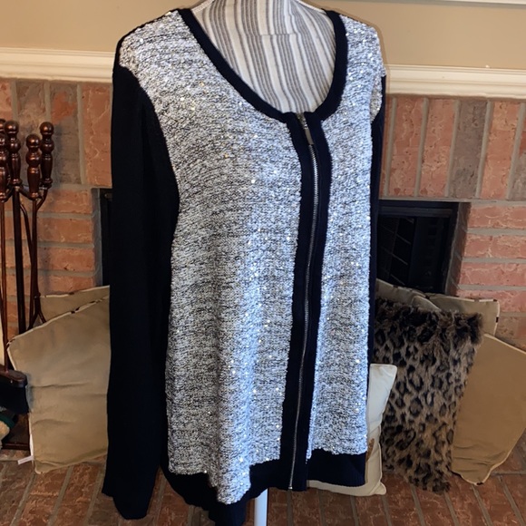 Lane Bryant | Festive Sequin Full Zip Sweater | Plus Size: 26/28 (4X) - Picture 2 of 7